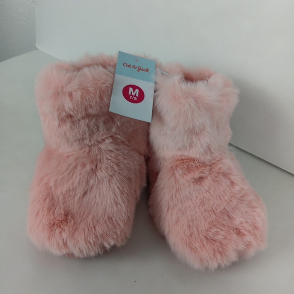 Cat & Jack Faux Fur Slippers Blush Pink Dallas Fluffy Bootie Girls M 7-8 NWT - Picture 8 of 10